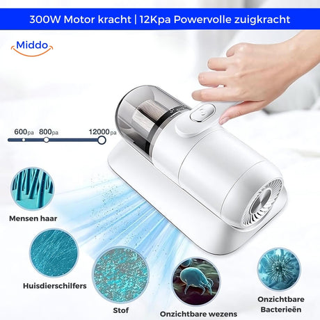 UV mattress vacuum for thorough anti-allergy bed cleaning, kills dust mites on contact
