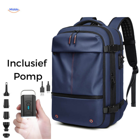 VacuPro travel bag with blue portable manual vacuum pump included.