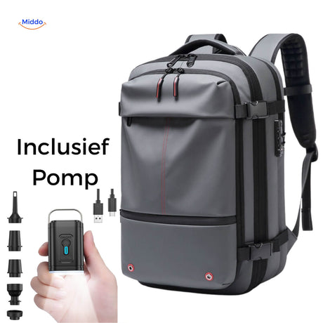 VacuPro travel bag with gray portable manual vacuum pump included.