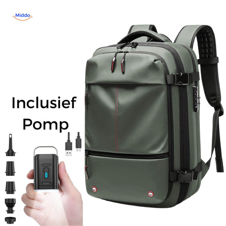 VacuPro travel bag with green portable manual vacuum pump included.