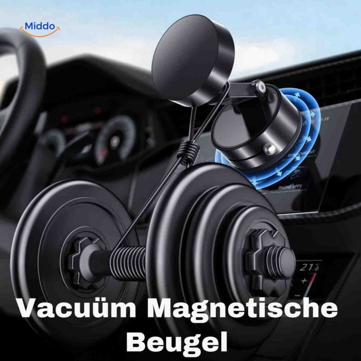 Vacuum and magnetic phone bracket offering secure dual-grip technology.