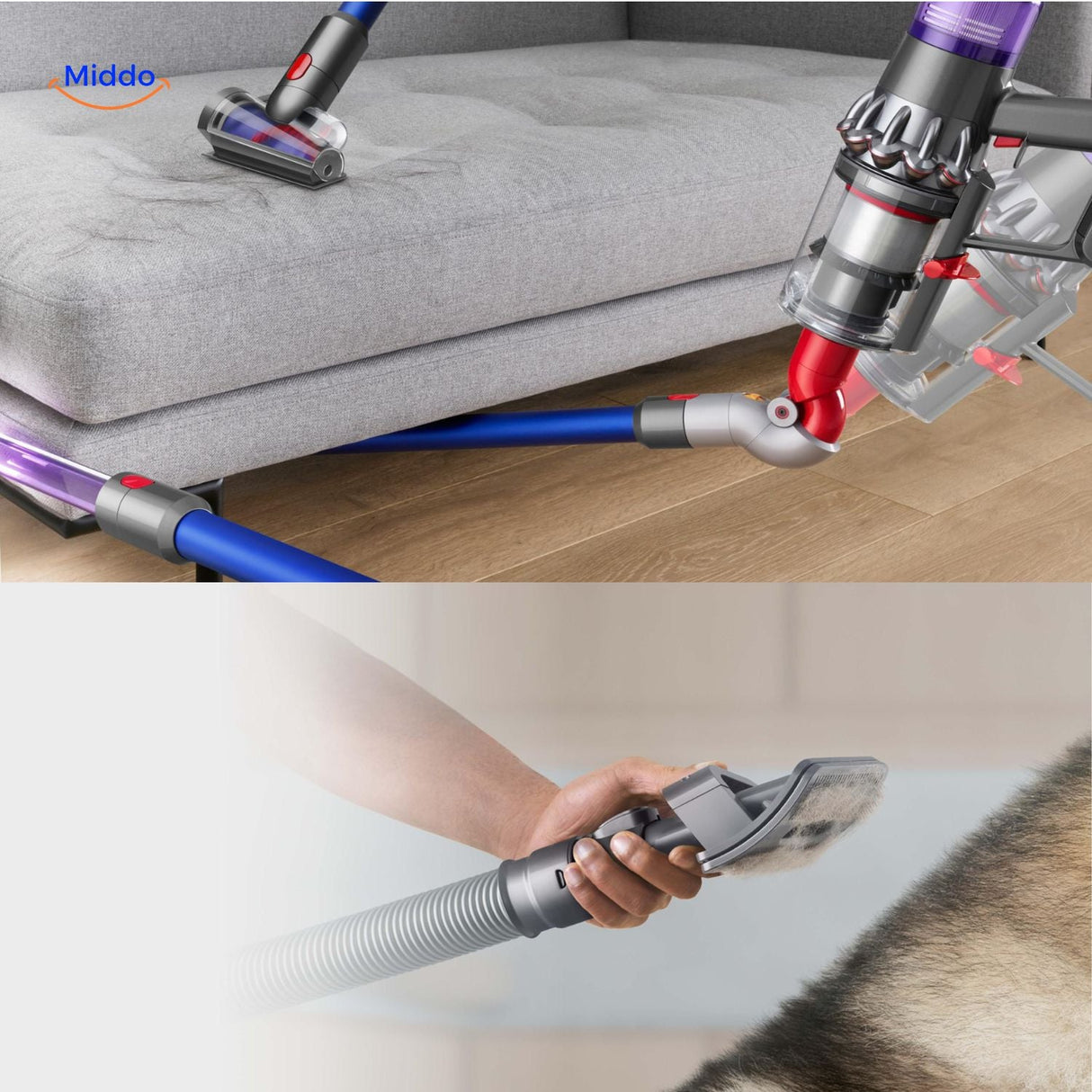 Vacuum pet hair brush showing suction mechanism close-up.