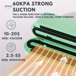 Vacuum sealer with powerful suction and rapid heat-seal technology.