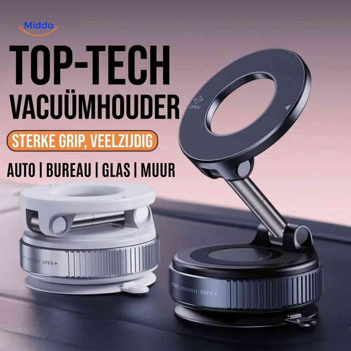 Vacuum suction phone holder with strong grip suitable for car dashboard, desk, or wall mounting