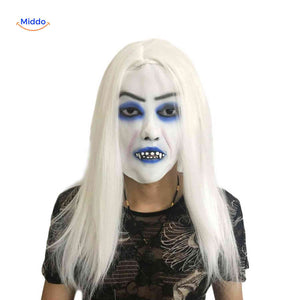 Cold spooky vampire mask with blue shadow effect for supernatural look.