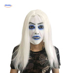 Cold spooky vampire mask with blue shadow effect for supernatural look.