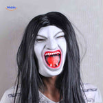 Vampire mask with wide-open mouth and sharp teeth for fierce appearance.