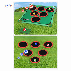 Velcro target shooting feature for golf chipping game play.