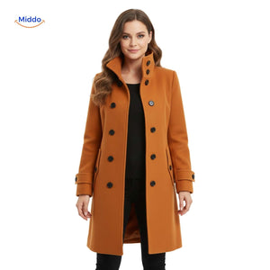 Wool Veloura women's button-front coat with full button closure.