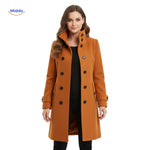 Wool Veloura women's button-front coat with full button closure.
