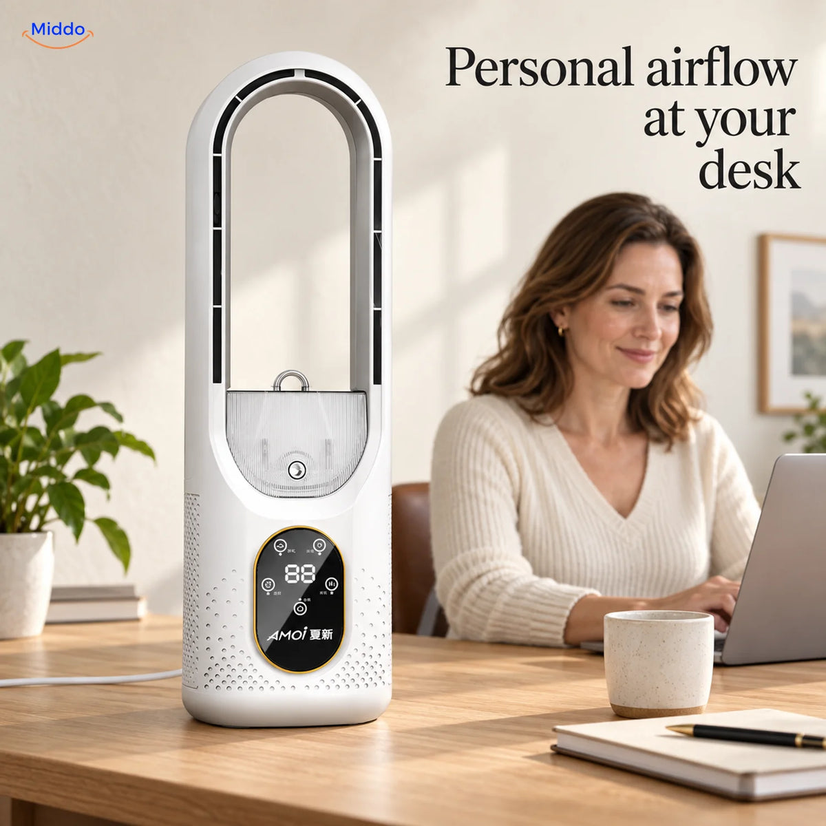 Breezelite™ USB Bladeless Desktop Tower Fan | 6-Speed USB Desk Fan - hero