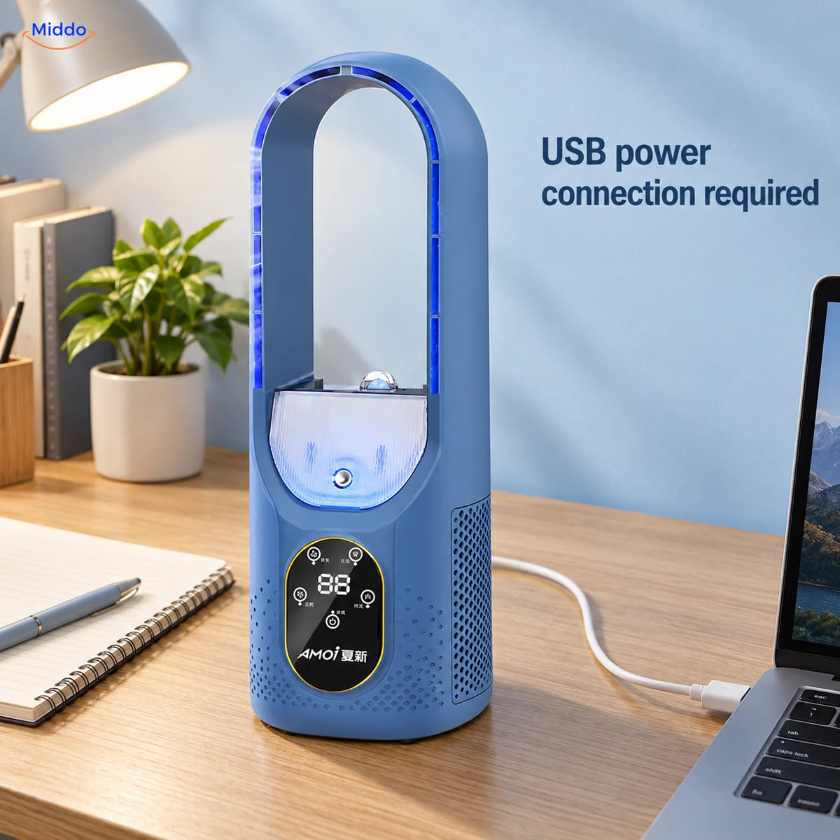 Breezelite™ USB Bladeless Desktop Tower Fan | 6-Speed USB Desk Fan - usb_setup