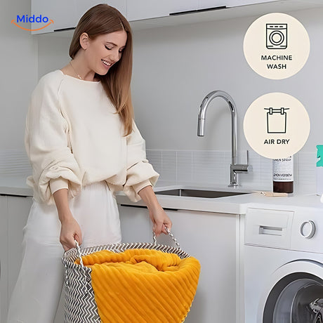 Durable fleece blanket easy to clean and maintain in the washing machine.