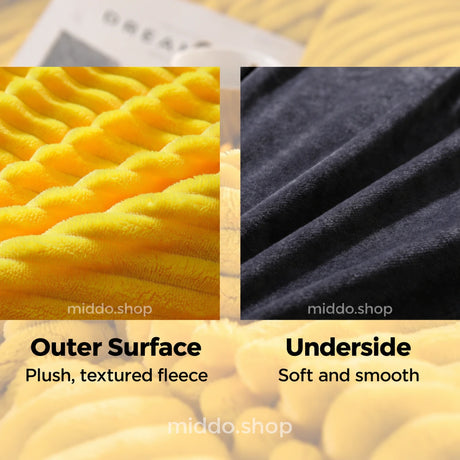 Velvet fleece duvet cover with a plush yellow outer surface and smooth gray underside.