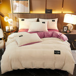 White and pink velvet fleece duvet cover in charming two-tone design.