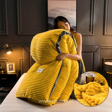 Warm yellow velvet fleece duvet provides cozy comfort in cold weather.