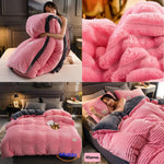 Complete pink velvet fleece duvet and pillowcase set for warm bedding.