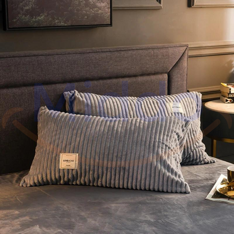 Grey velvet fleece pillowcase bringing modern elegance and cozy luxurious comfort.