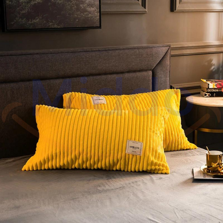 Mustard yellow velvet fleece pillowcase offering cozy warmth and smooth silky comfort.
