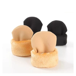 Rolled black and beige velvet socks showing color options.