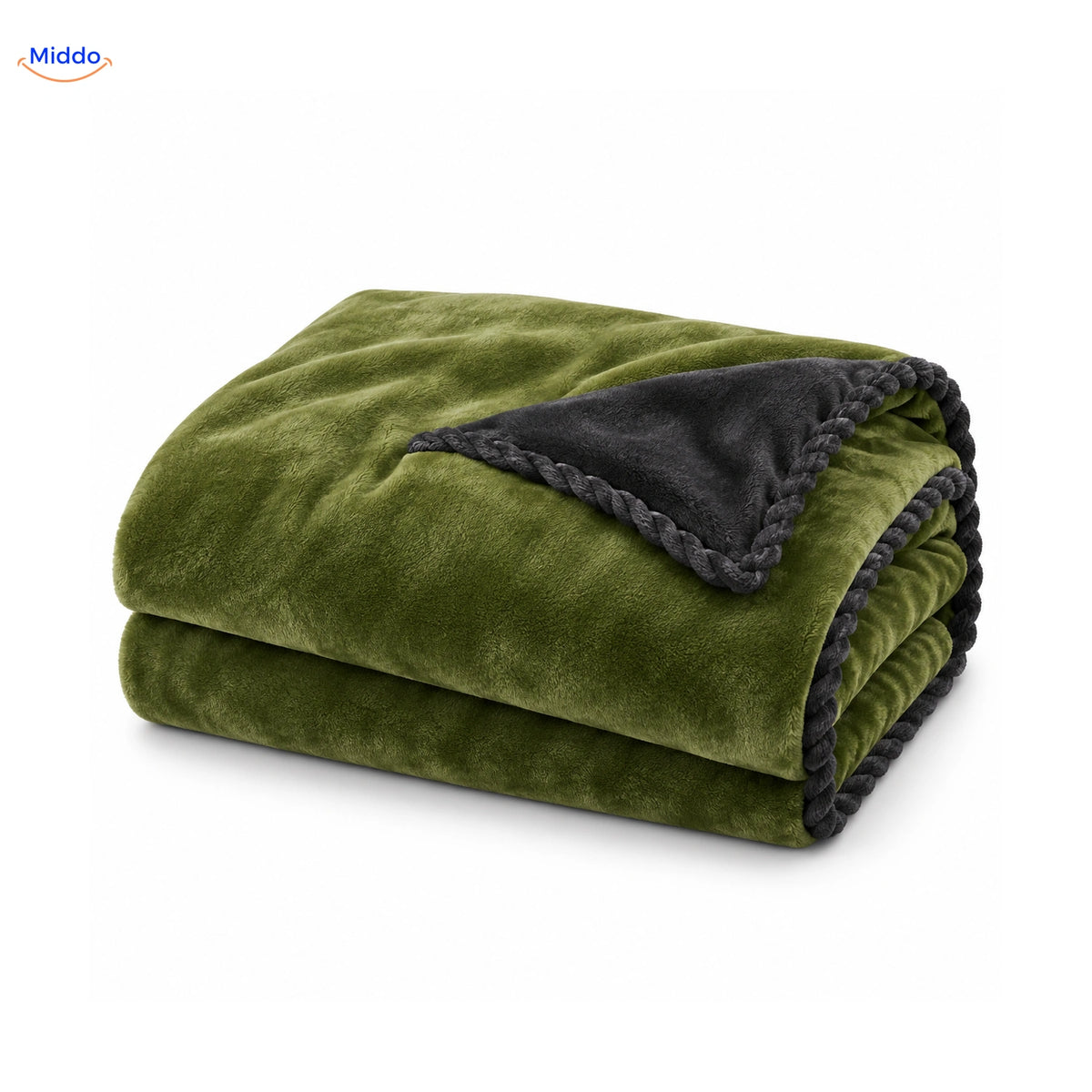 Velvety plush duvet cover in Olive Green | Dark Gray