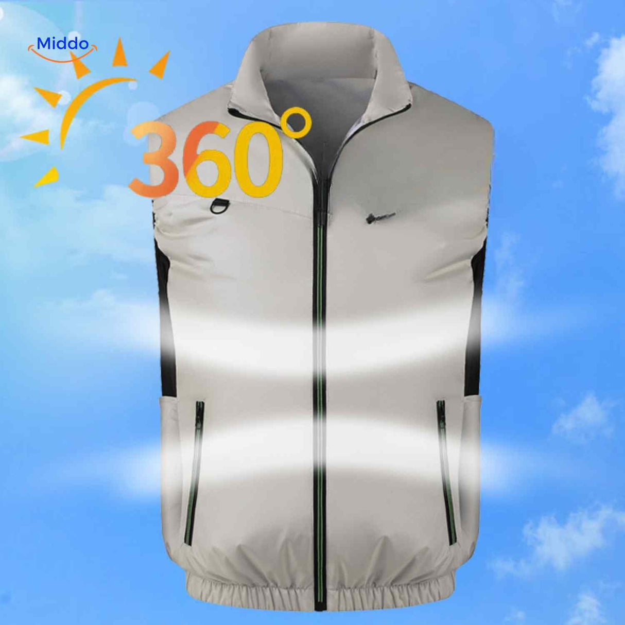 Cooling vest with 360-degree fan technology designed to combat summer heat and humidity.