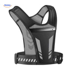 Back of reflective running vest highlighting rear zip pocket and reflective stripe detailing.