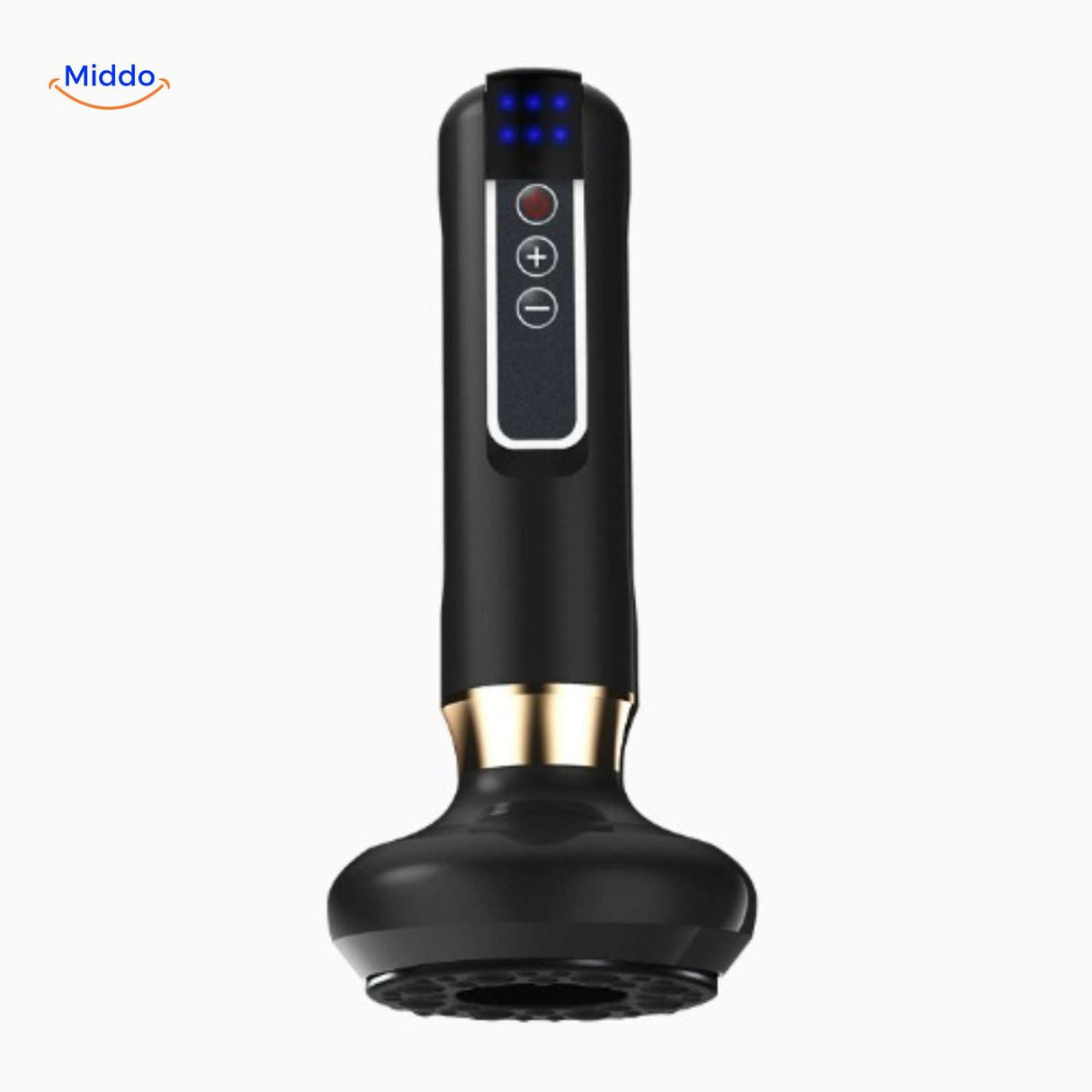 Green electric massager with integrated heating and vibration modes for muscle relaxation.