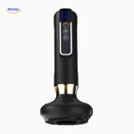 Green electric massager with integrated heating and vibration modes for muscle relaxation.