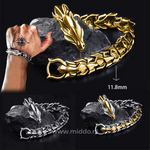 Viking dragon bracelet set of three styles displayed on a hand showing the full collection.