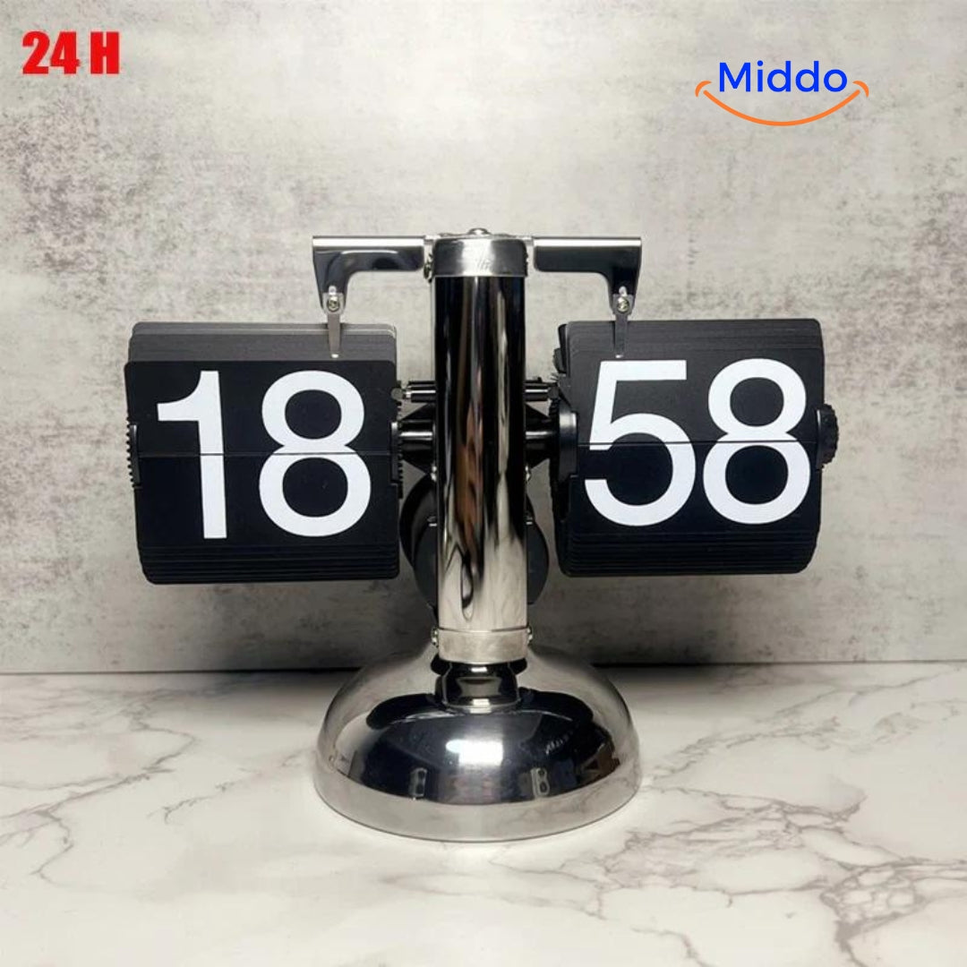 RetroFlip vintage flip clock in sleek black with 24-hour quartz movement display.