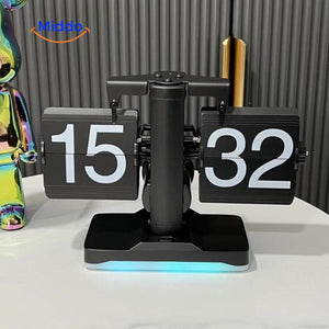 RetroFlip vintage flip clock with glowing display in black quartz movement.