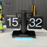 RetroFlip vintage flip clock with glowing display in black quartz movement.