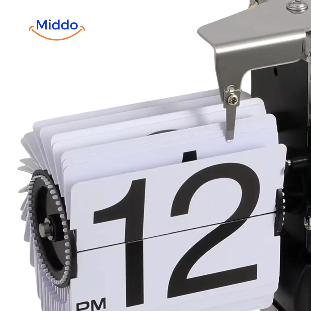 RetroFlip vintage flip clock showing metal base and PVC flip mechanism.