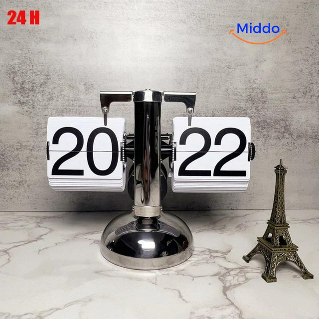 RetroFlip vintage flip clock in elegant white with 24-hour quartz movement display.
