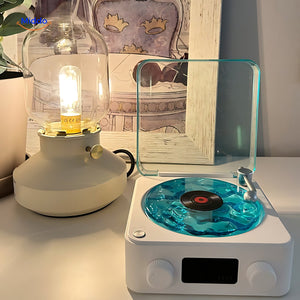 Vinyl starry sky speaker showing LED light projection and wireless sound design