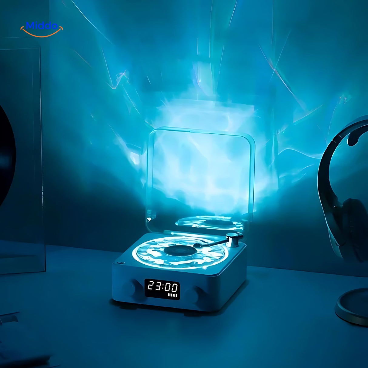 Vinyl starry sky LED speaker creating ambient atmosphere with light effects