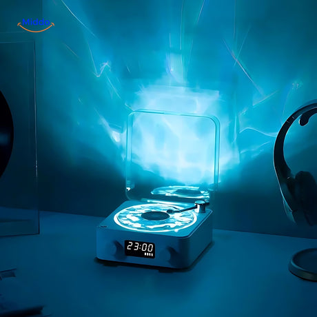 Vinyl starry sky LED speaker creating ambient atmosphere with light effects