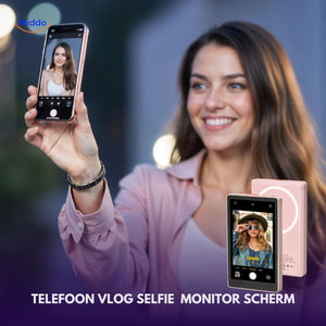 MagnoScreen vlog monitor attached magnetically to smartphone.