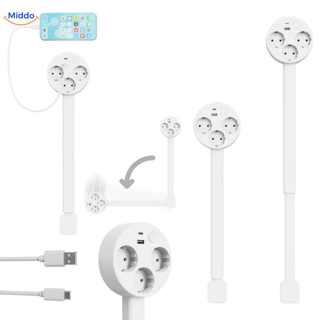 Voltiflex adjustable outlet designed for fitting behind furniture and tight spaces.