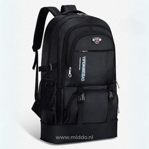 VoyagePro 65L travel backpack in sleek black, perfect for professional and adventure travel.