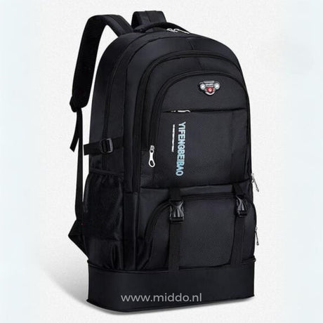 VoyagePro 65L travel backpack in sleek black, perfect for professional and adventure travel.
