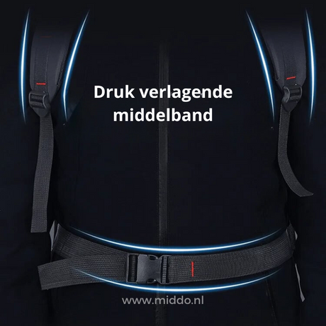 VoyagePro backpack mid-body waist strap for secure, comfortable weight distribution during hiking.