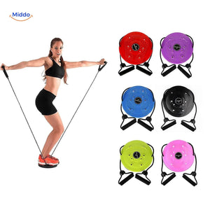 FlexiTwist waist twister in use showing magnetic massage and body contouring action.