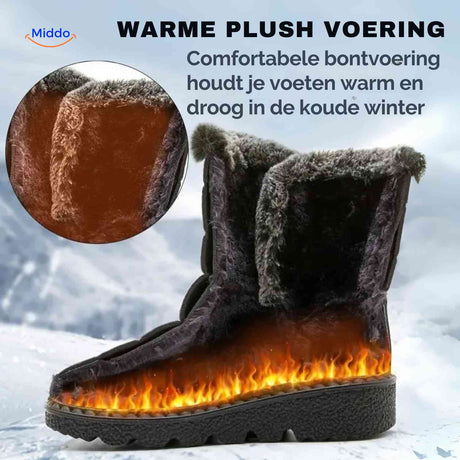 Warm snow boots with plush fur lining for extra insulation.