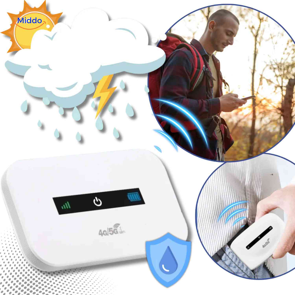 Water-resistant outdoor WiFi router with strong signal strength.