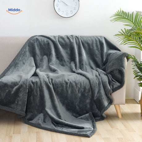 Dog relaxing on couch with waterproof blanket protecting furniture.
