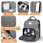 Waterproof diaper backpack with insulated wipes pocket and temperature control.