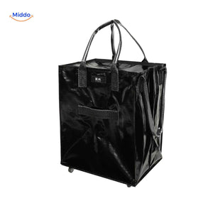 Black waterproof foldable shopping trolley with smooth rolling wheels