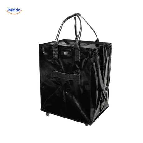 Black waterproof foldable shopping trolley with smooth rolling wheels